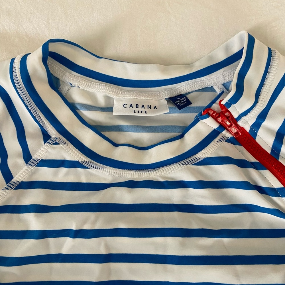 Blue & White Stripe Zipper Rashguard
